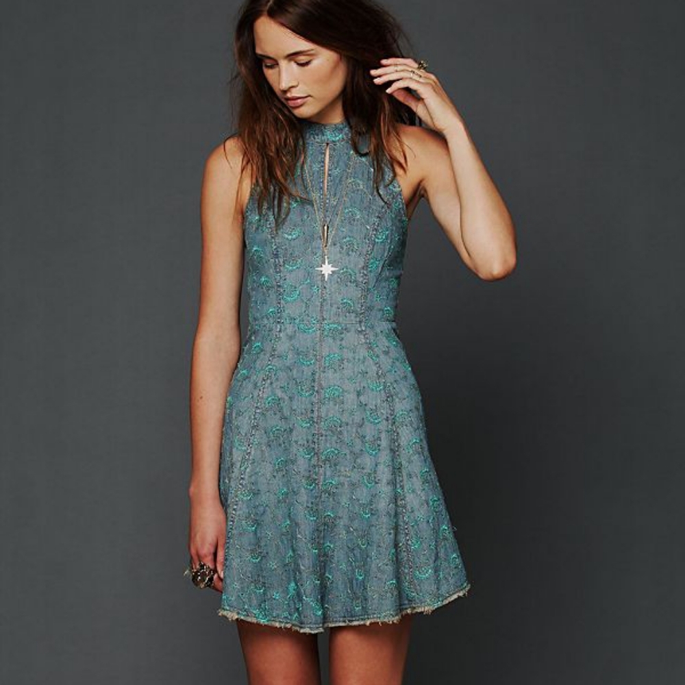 Free people trailing crescent chambray dress
